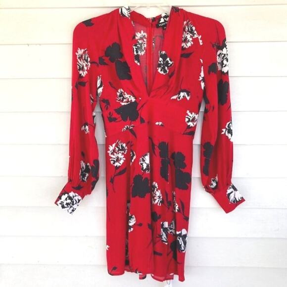 Yumi Kim NWT Shore Thing Tango Red Black Floral Mini Plunge Dress XS MSRP $238 - Picture 2 of 14